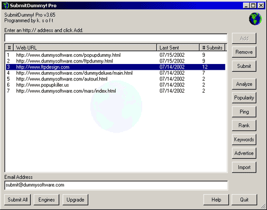 SubmitDummy! - Get your web site listed in the major search engines!